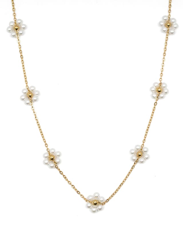 Pearl & Gold Floral Long Necklace-thumb-1