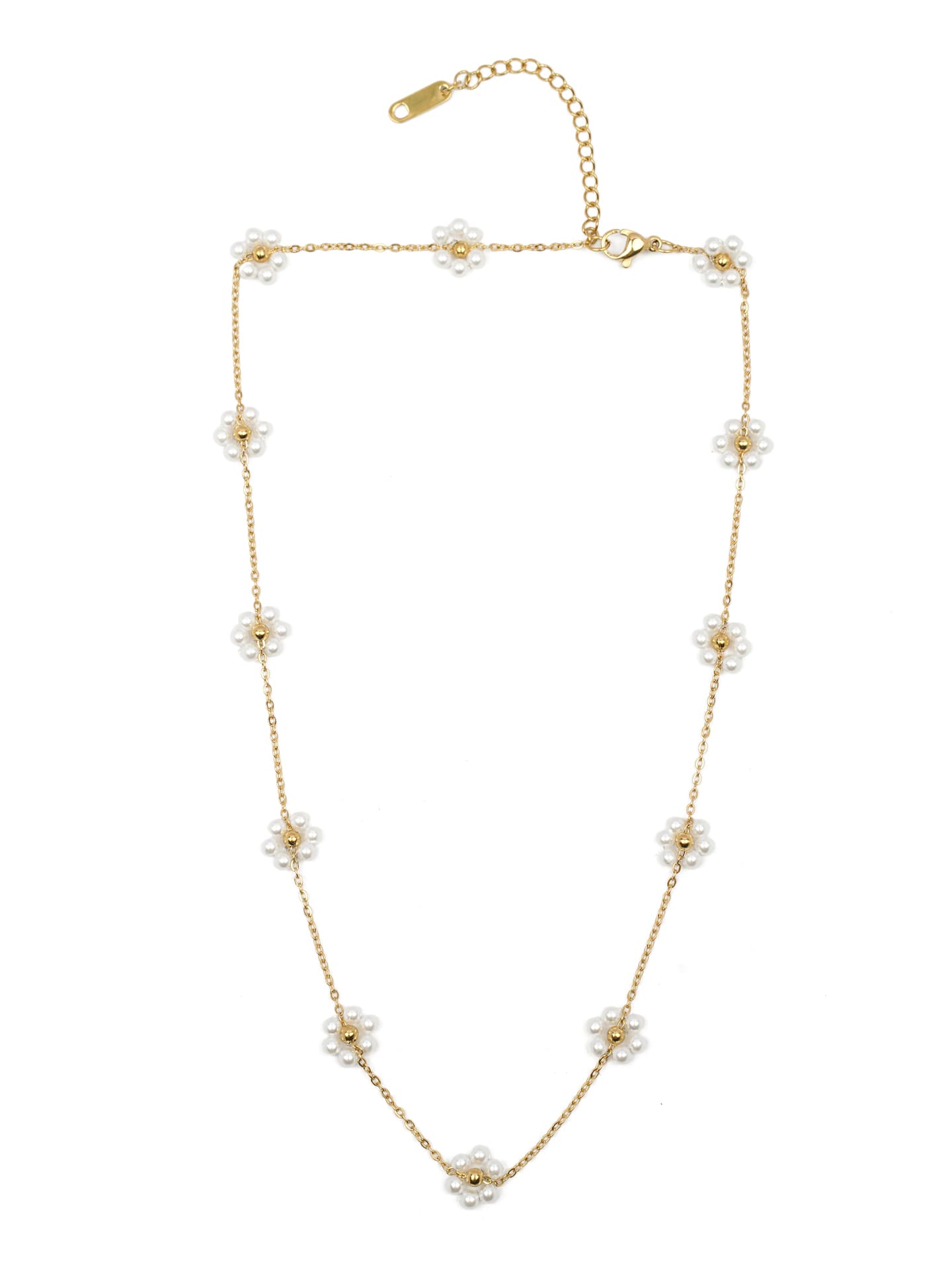 Pearl & Gold Floral Long Necklace-2