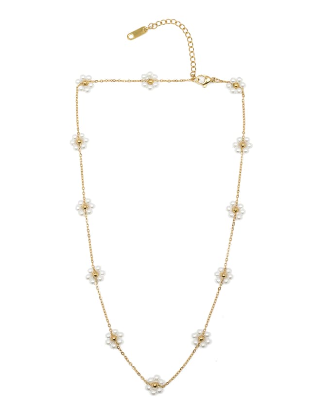 Pearl & Gold Floral Long Necklace-thumb-2