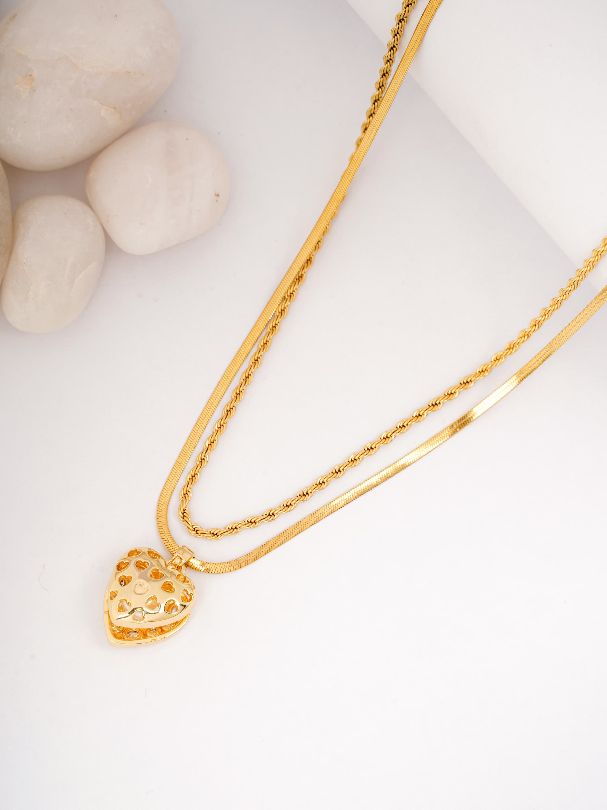 Delicate Filigree Heart Layered Necklace-0