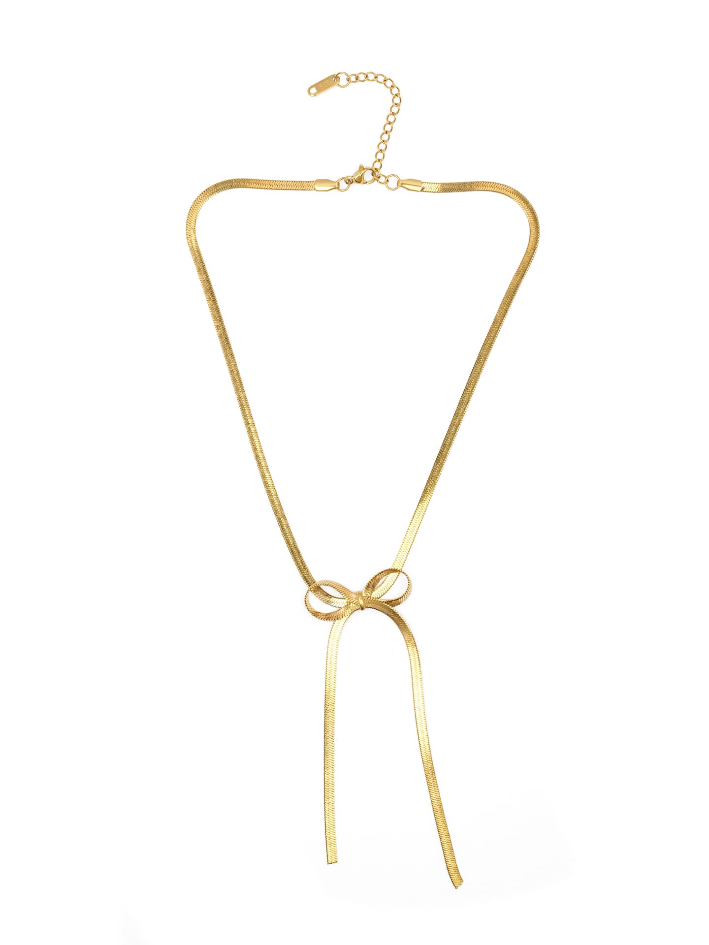 Chic Gold Bow Lariat Necklace-1