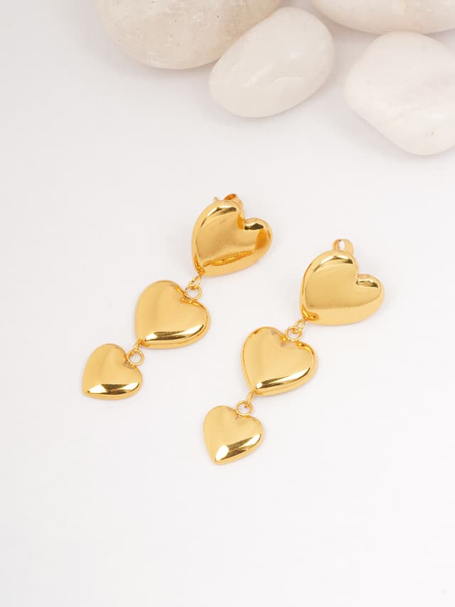 Graduated Puffy Heart Dangle Earrings-thumb-0
