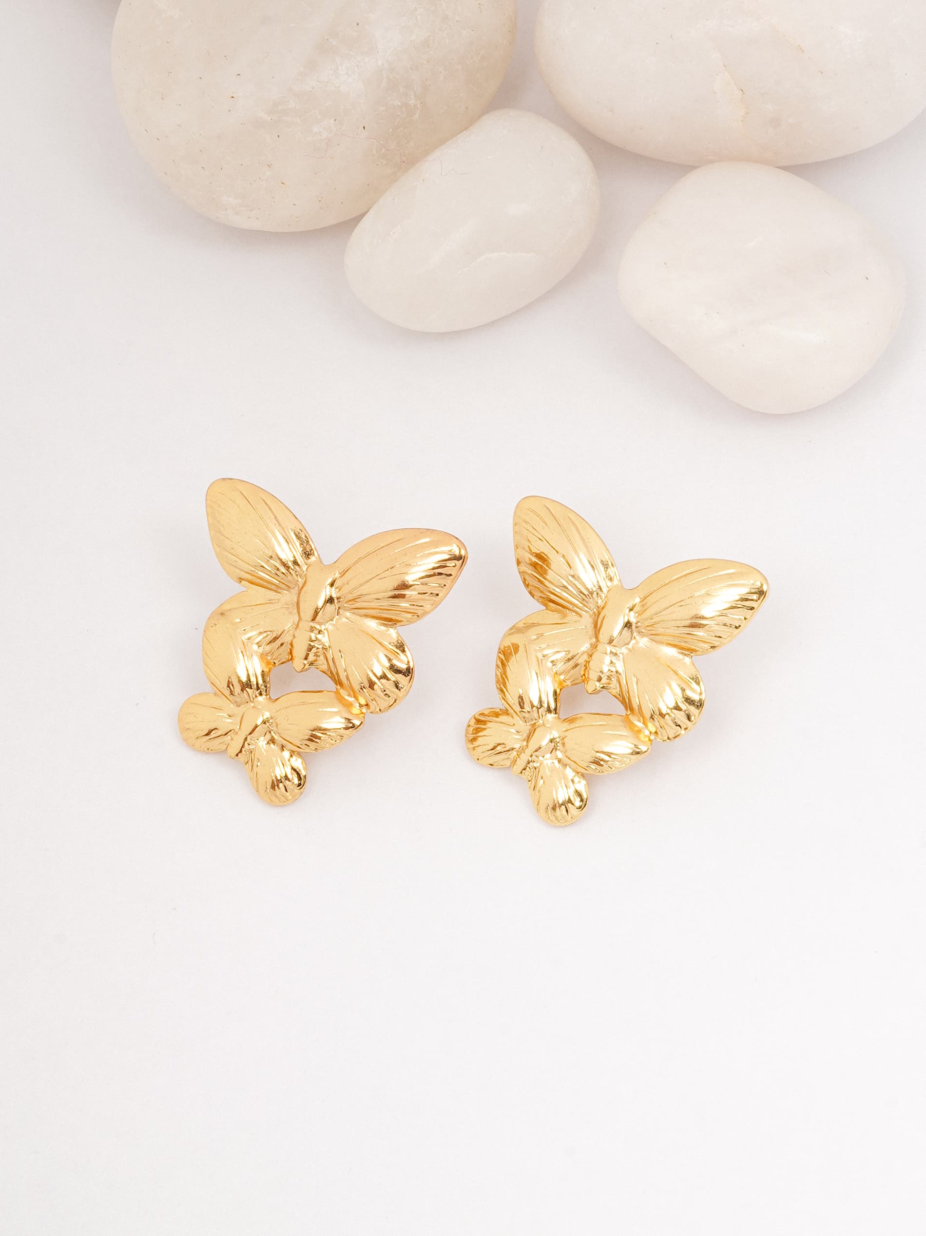 Stacked Gold Butterfly Stud Earrings-0
