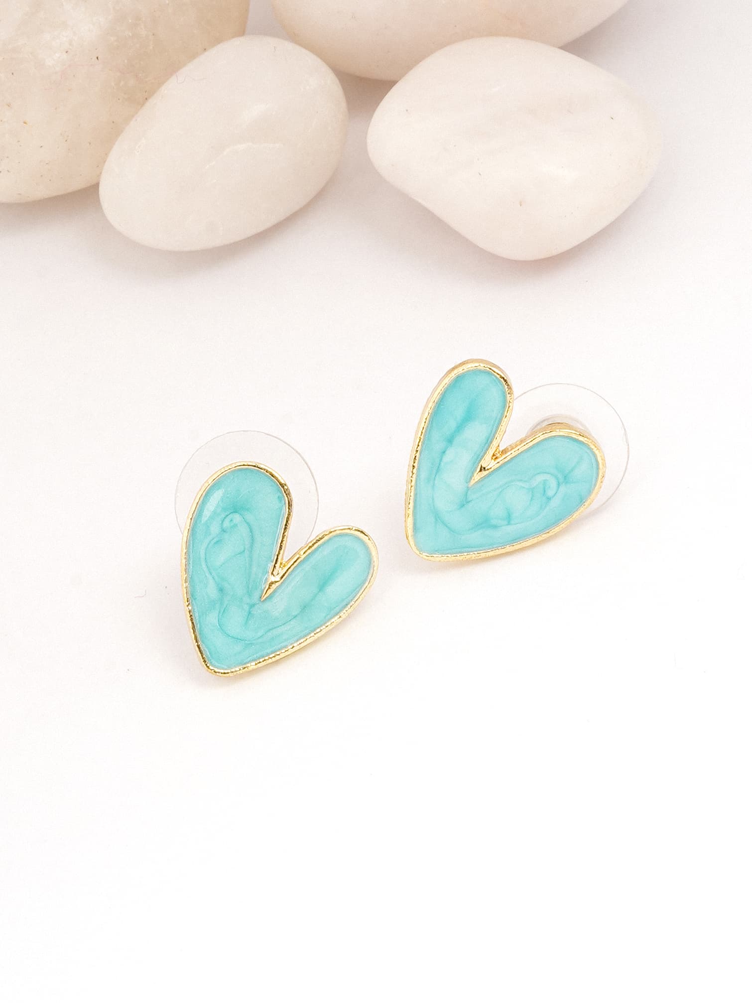 Sweet Aqua Heart Stud Earrings-0