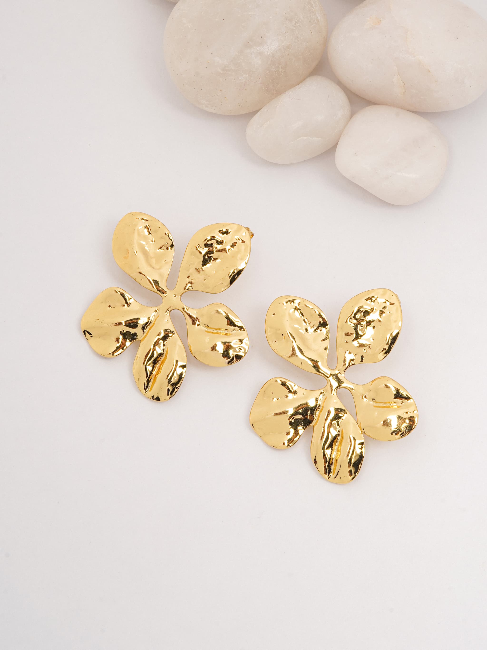 Modern Gold Abstract Flower Stud Earrings-0