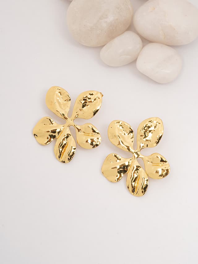 Modern Gold Abstract Flower Stud Earrings-thumb-0