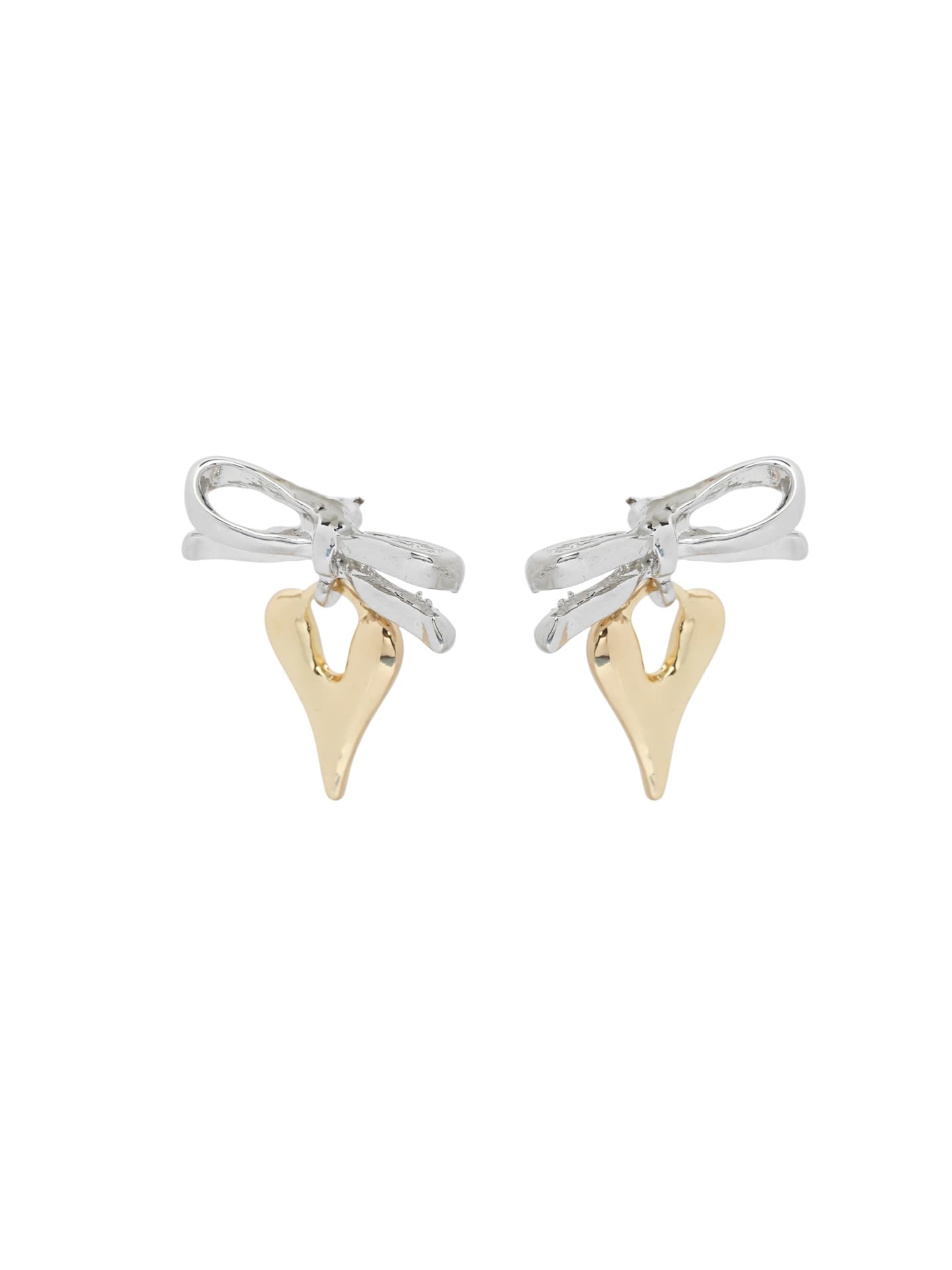 Chic Two-Tone Bow and Heart Stud Earrings-1