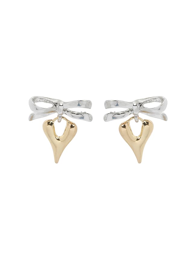 Chic Two-Tone Bow and Heart Stud Earrings-thumb-2