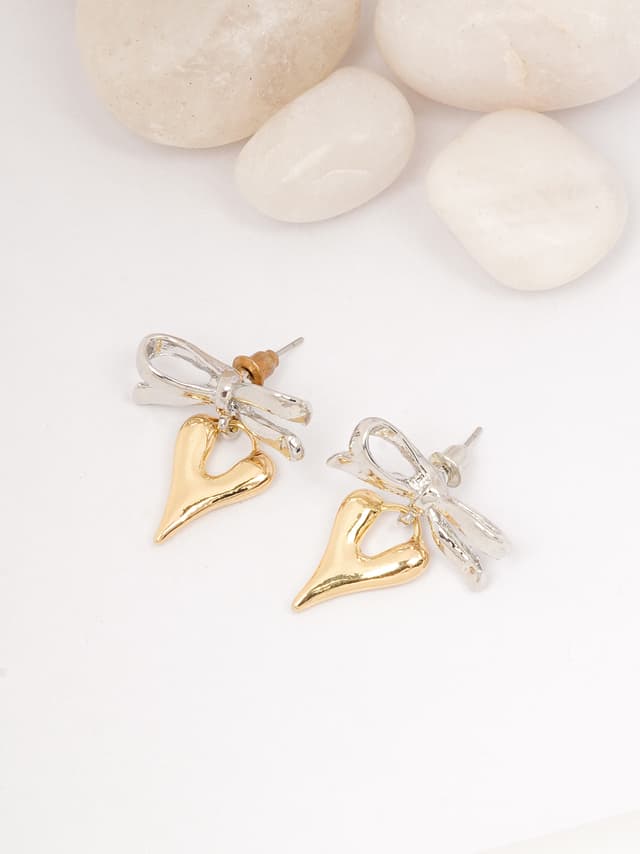 Chic Two-Tone Bow and Heart Stud Earrings-thumb-0