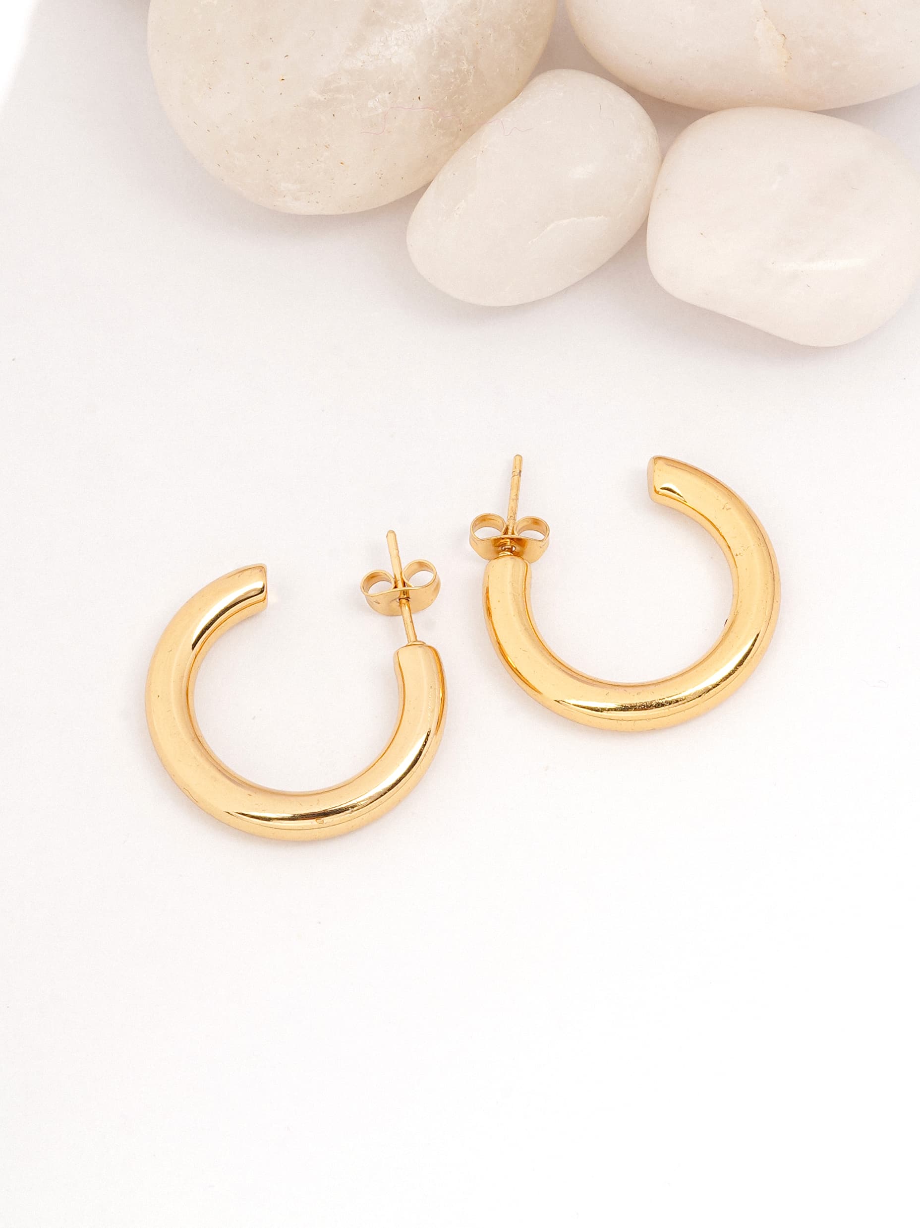 Thick Gold Open C-Hoop Stud Earrings-0