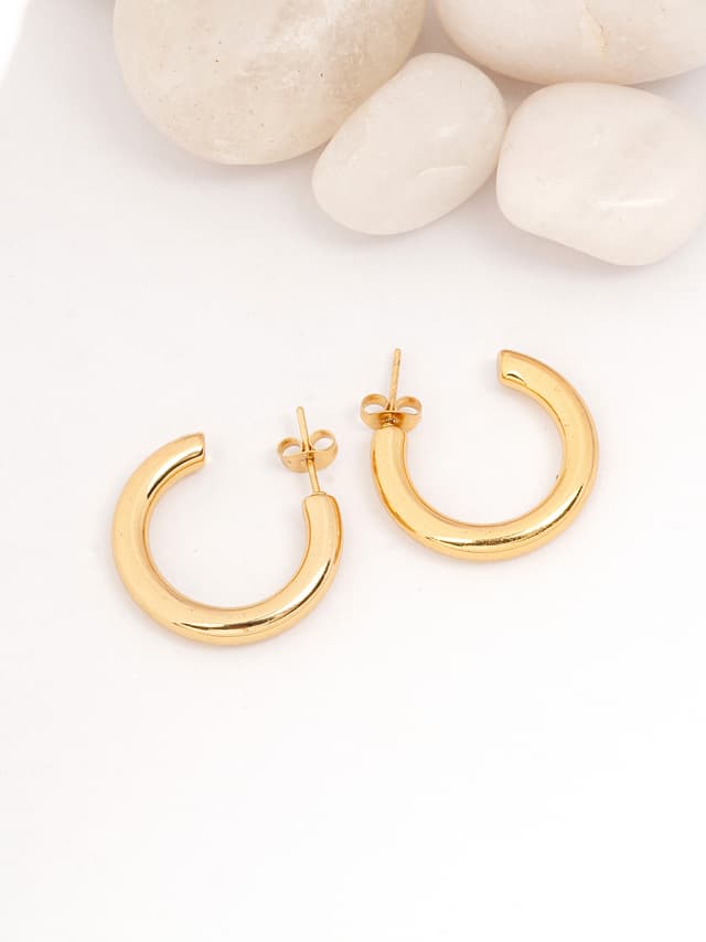 Thick Gold Open C-Hoop Stud Earrings-thumb-0