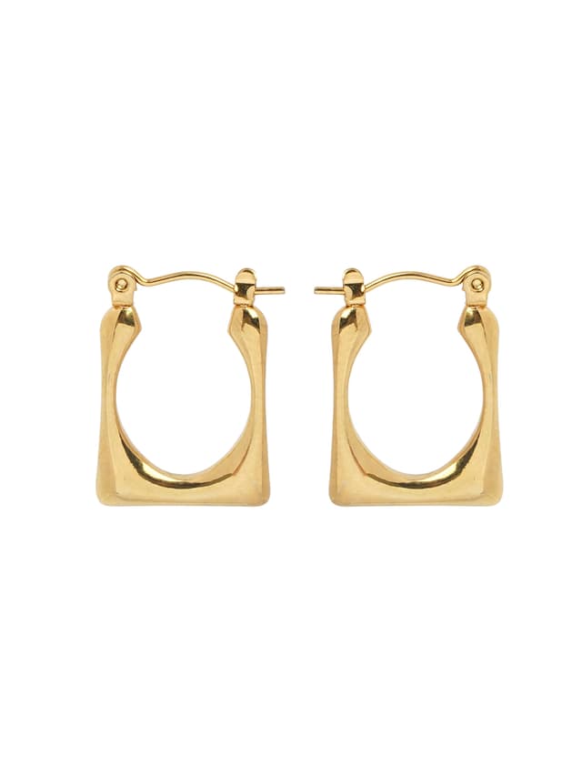 Modern Gold Rectangular Hoop Earrings-thumb-2