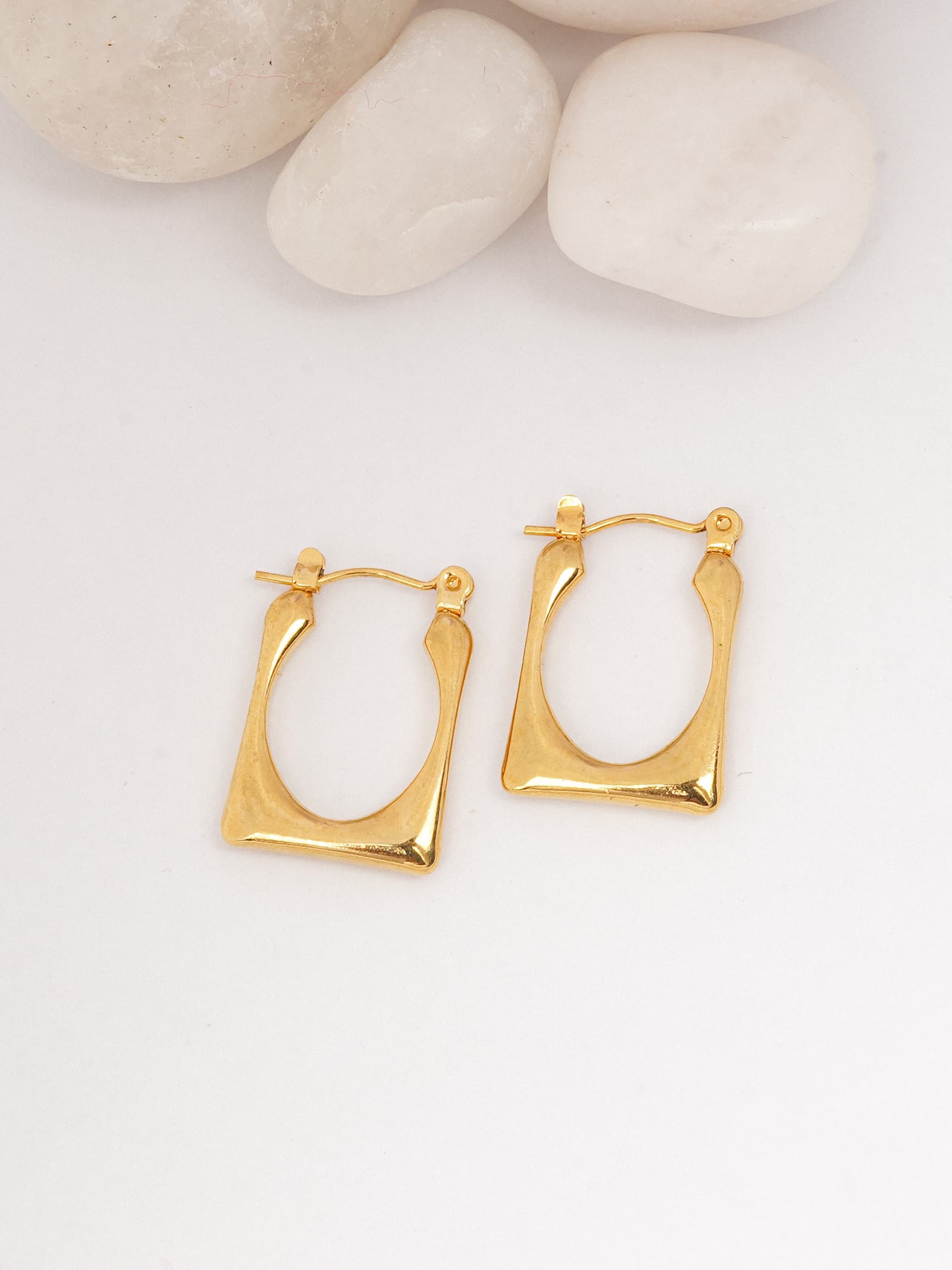 Modern Gold Rectangular Hoop Earrings-0