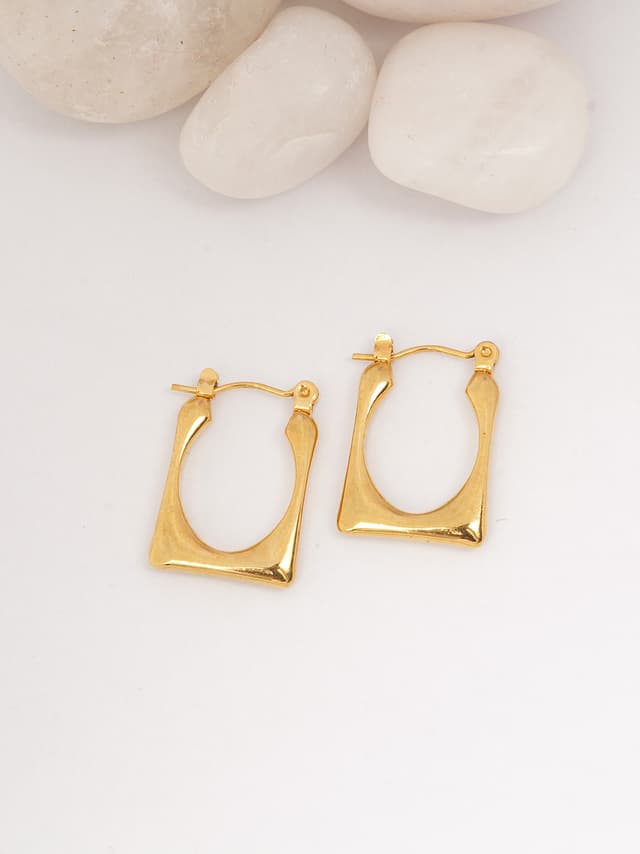 Modern Gold Rectangular Hoop Earrings-thumb-0