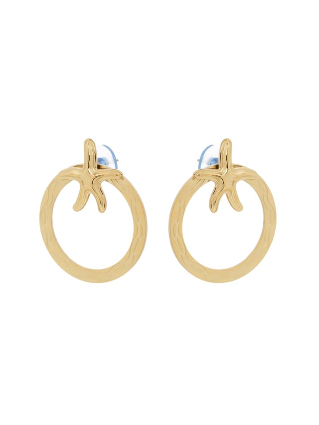 Chic Gold Starfish Circle Stud Earrings-thumb-1