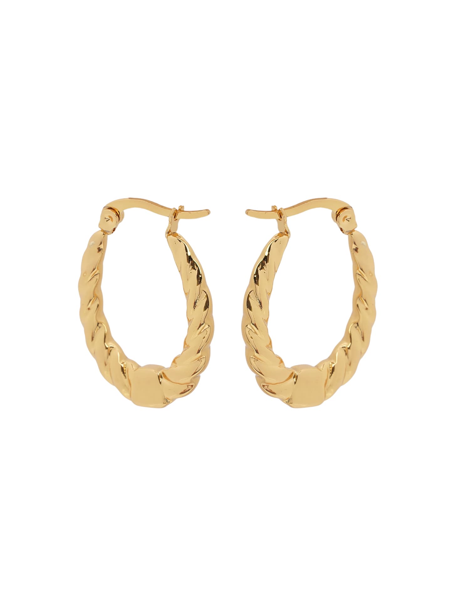 Classic Gold Twisted Oval Hoop Earrings-1
