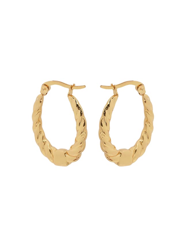 Classic Gold Twisted Oval Hoop Earrings-thumb-1