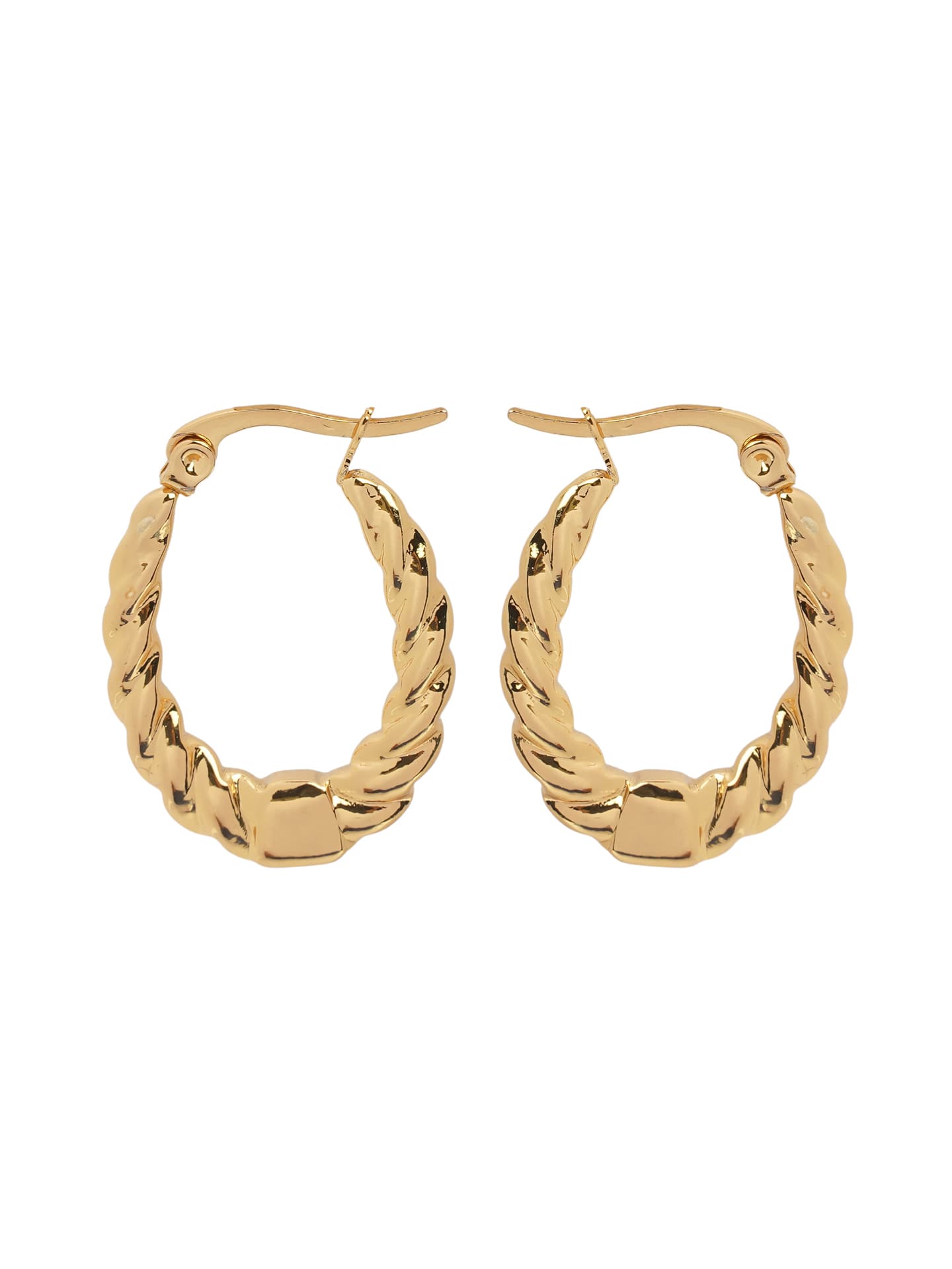 Classic Gold Twisted Oval Hoop Earrings-2