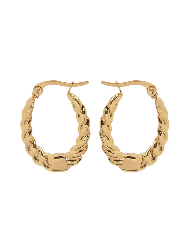 Classic Gold Twisted Oval Hoop Earrings-thumb-2