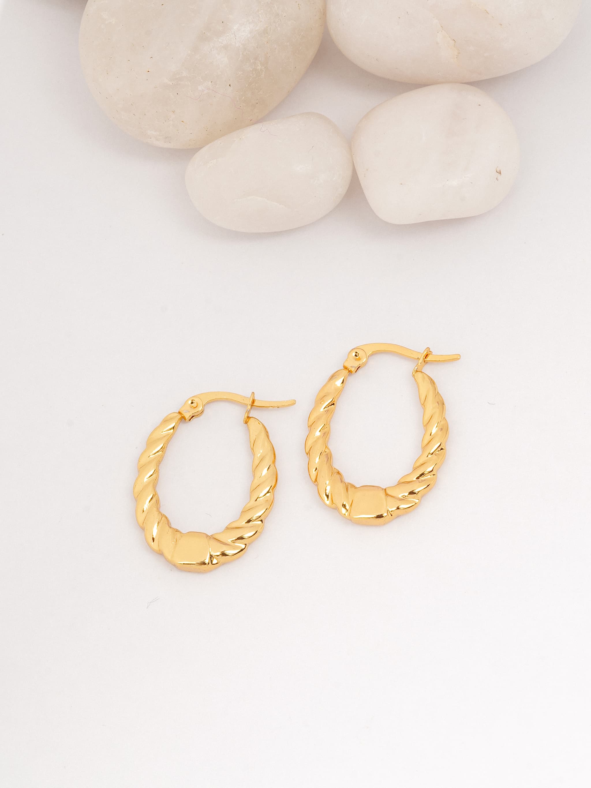 Classic Gold Twisted Oval Hoop Earrings-0
