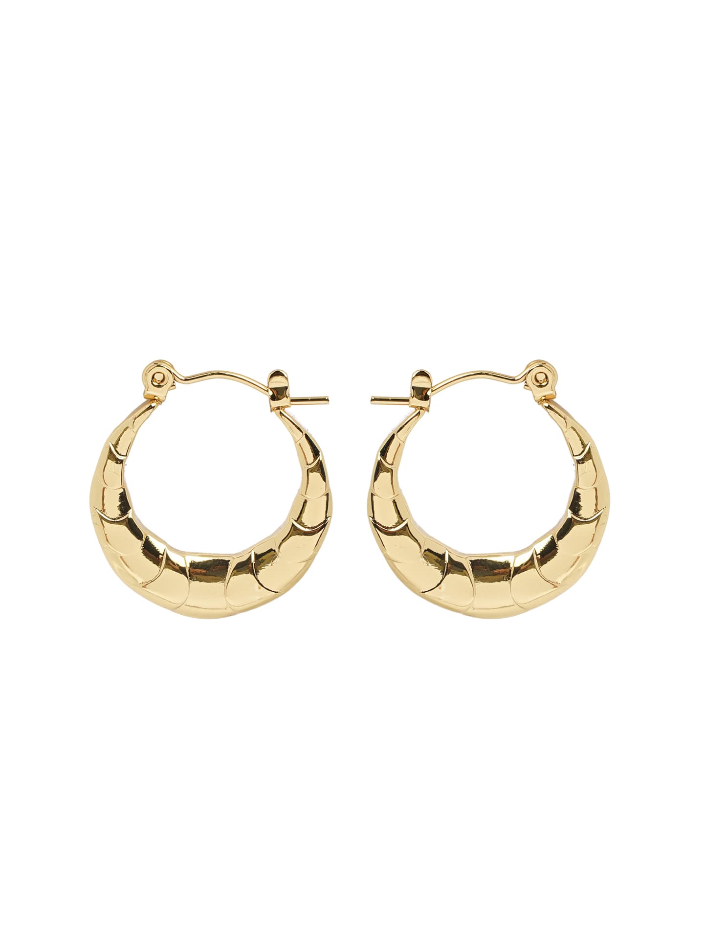 Gold Textured Crescent Hoop Earrings-2