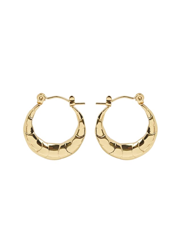 Gold Textured Crescent Hoop Earrings-thumb-2