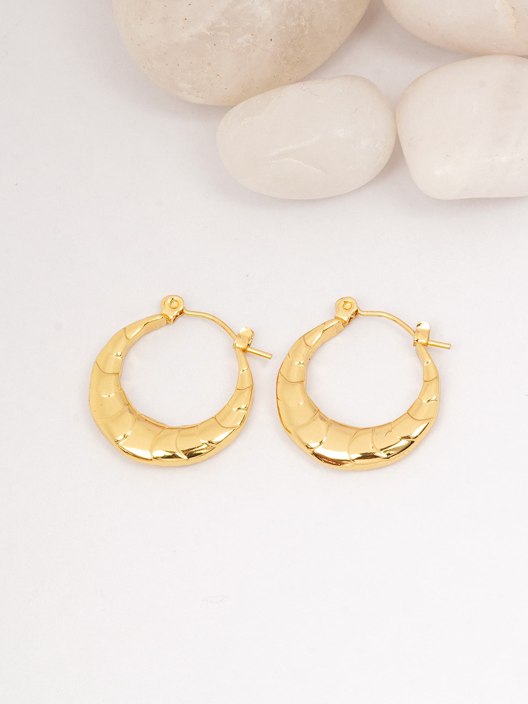Gold Textured Crescent Hoop Earrings-0