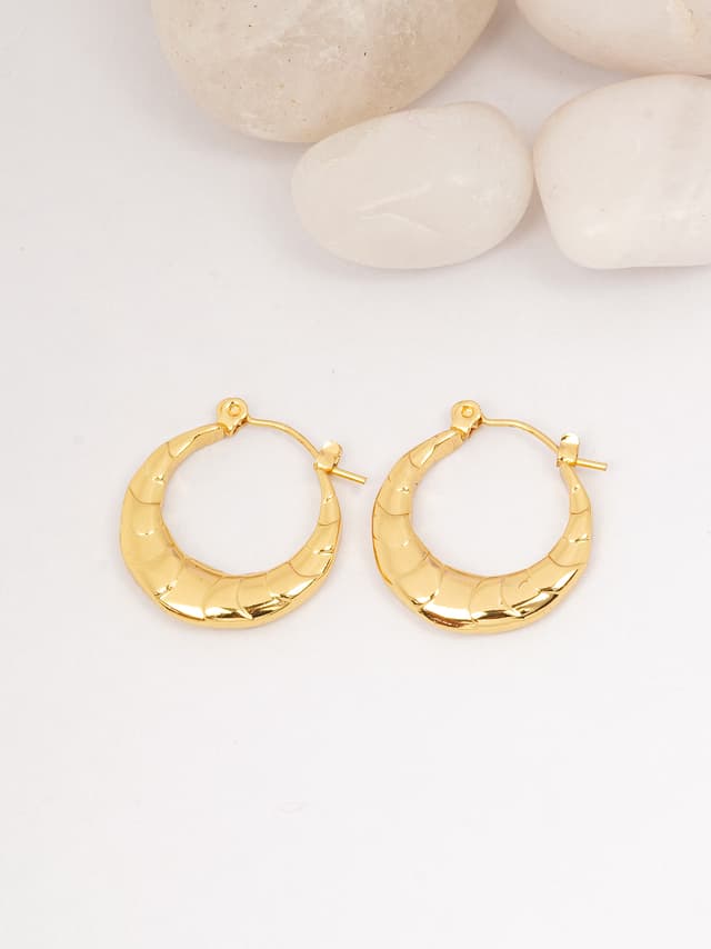 Gold Textured Crescent Hoop Earrings-thumb-0