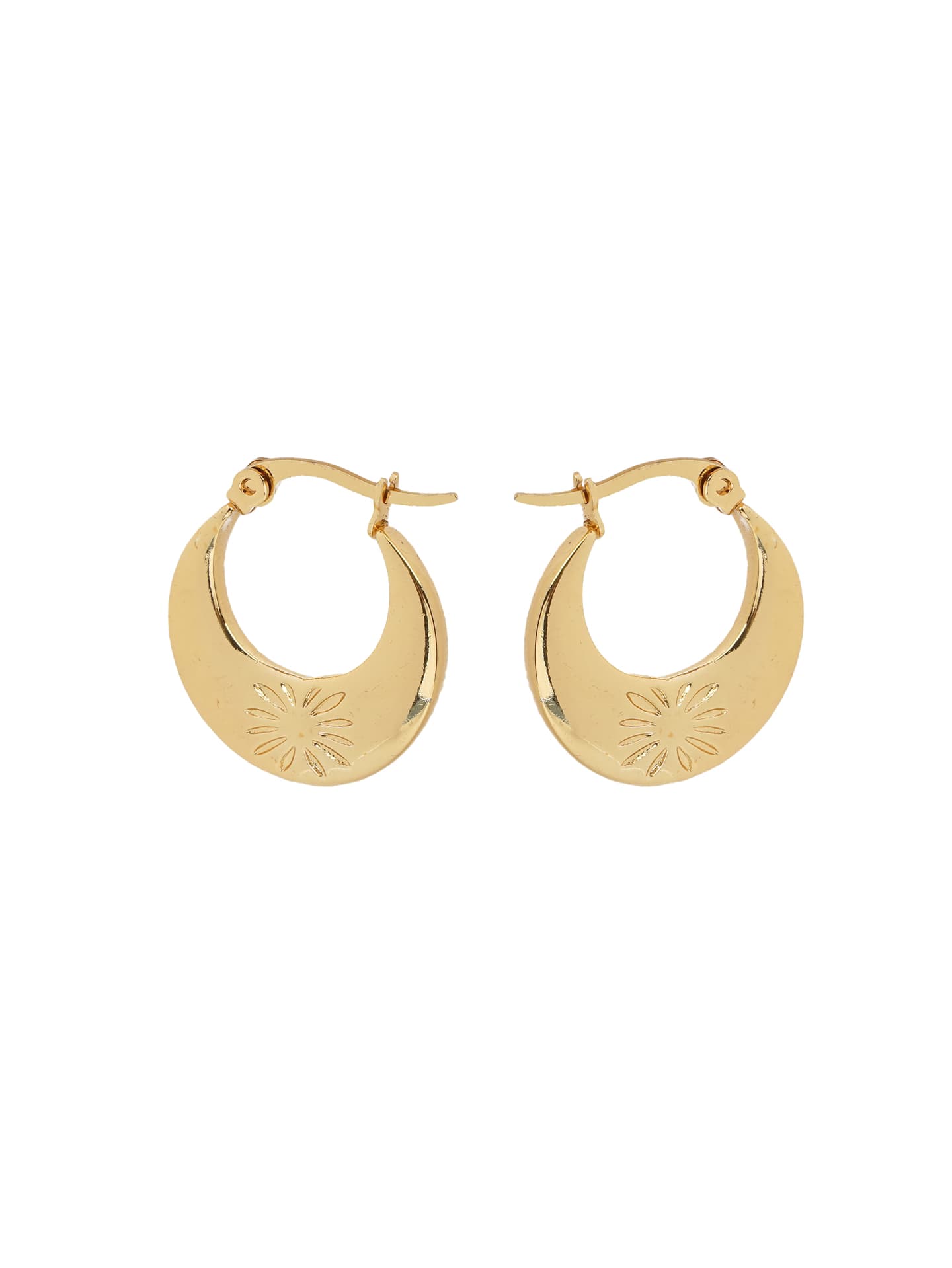 Sunburst Gold Textured Crescent Hoop Earrings-2