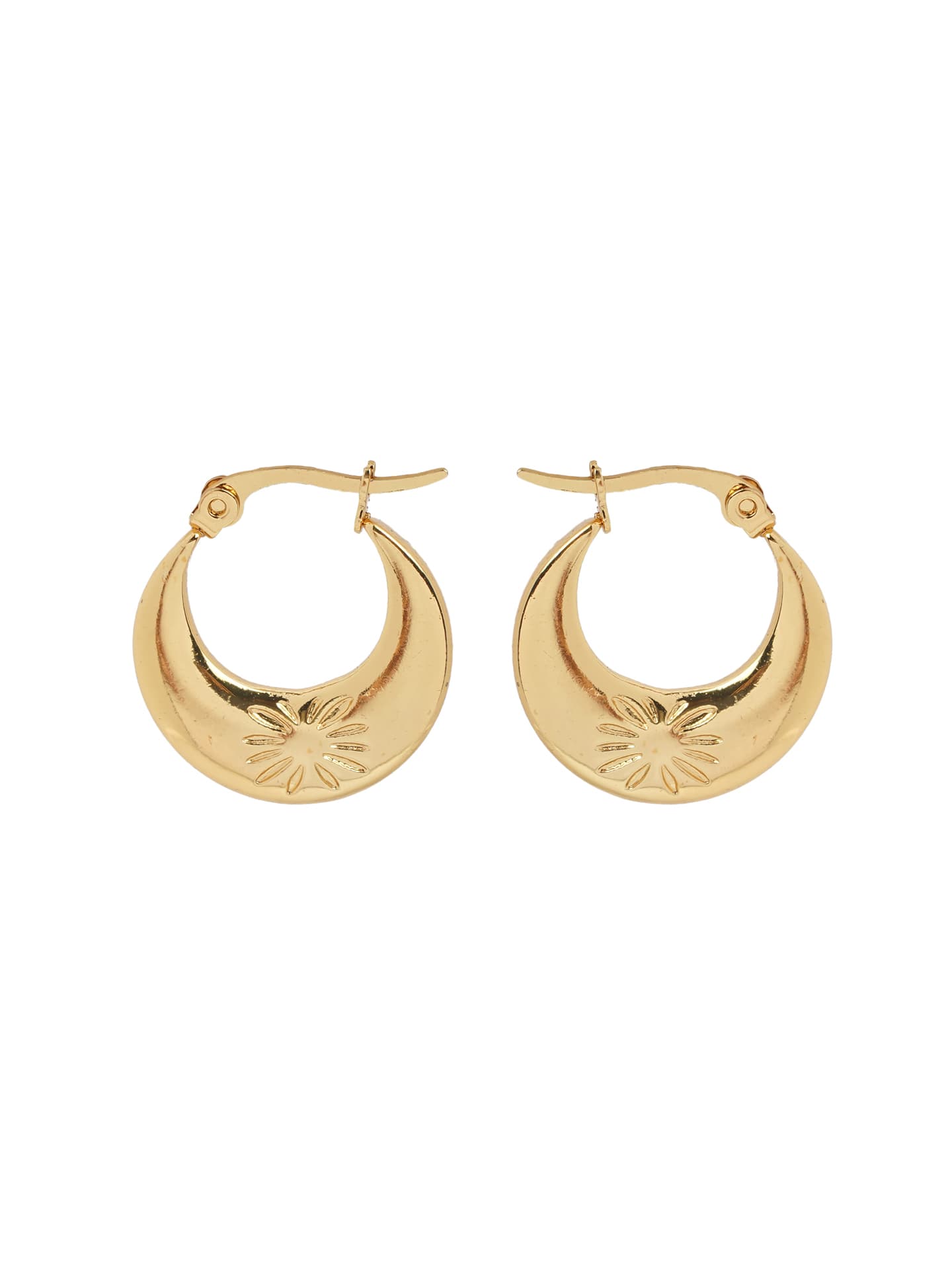 Sunburst Gold Textured Crescent Hoop Earrings-1