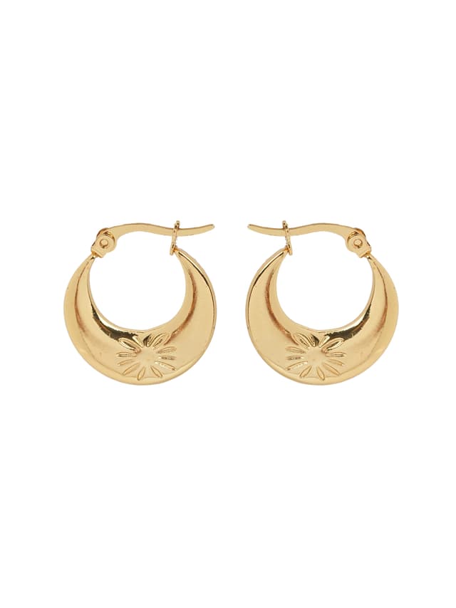 Sunburst Gold Textured Crescent Hoop Earrings-thumb-1