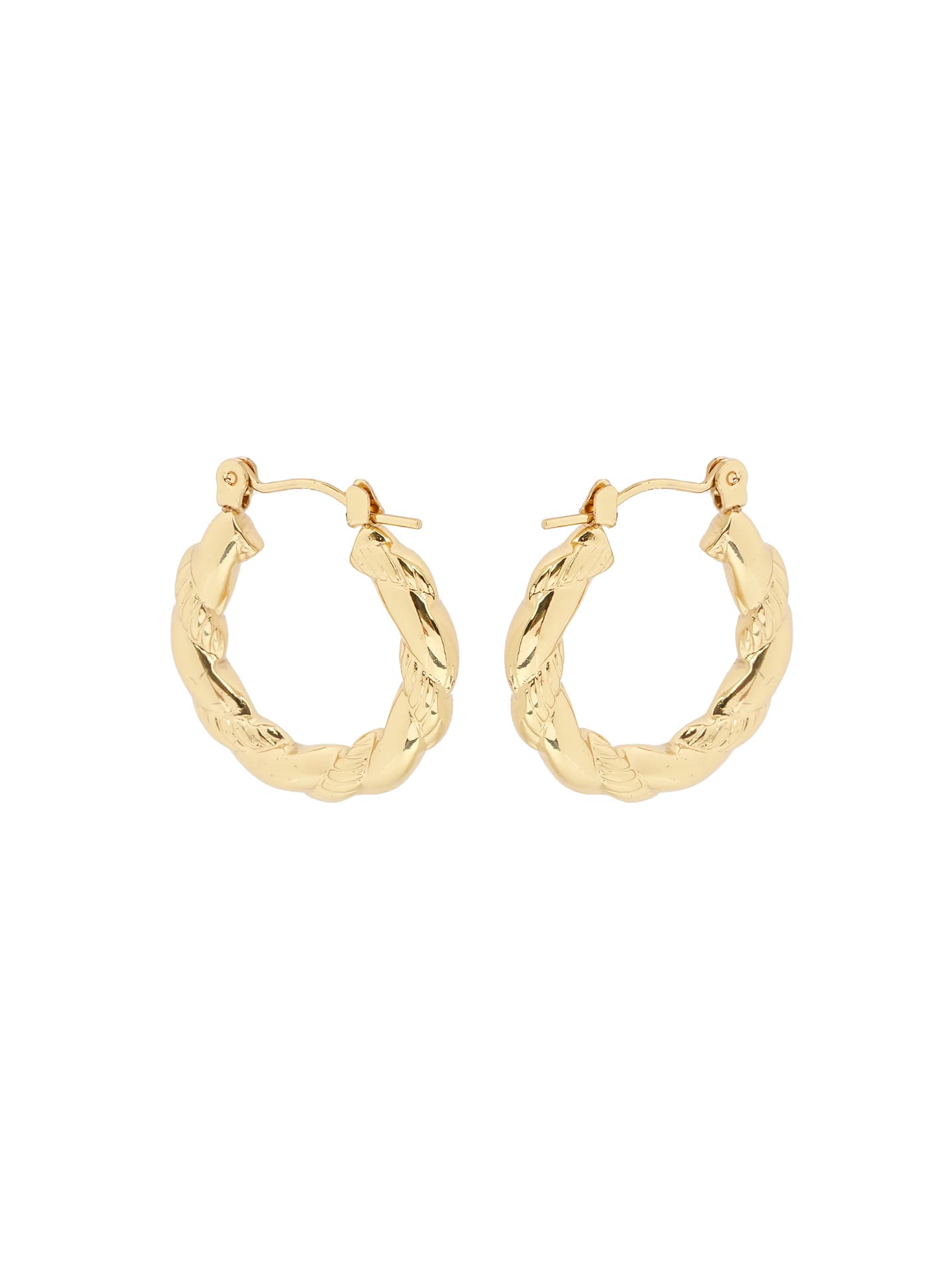 Chunky Gold Twisted Round Hoop Earrings-1