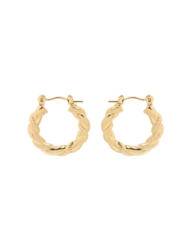 Chunky Gold Twisted Round Hoop Earrings-thumb-2