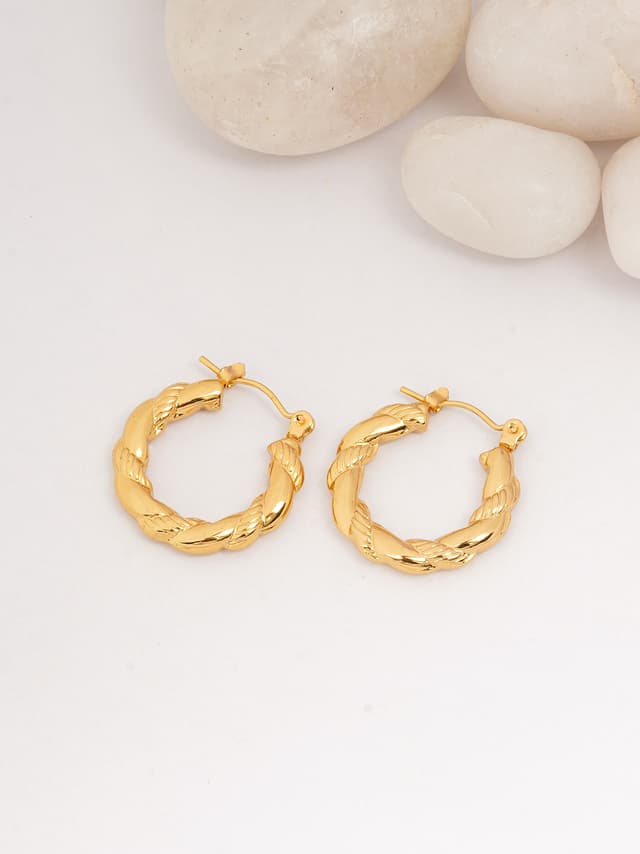 Chunky Gold Twisted Round Hoop Earrings-thumb-0