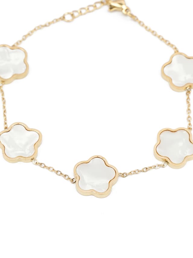 Dainty Gold & White Clover Bracelet-thumb-1