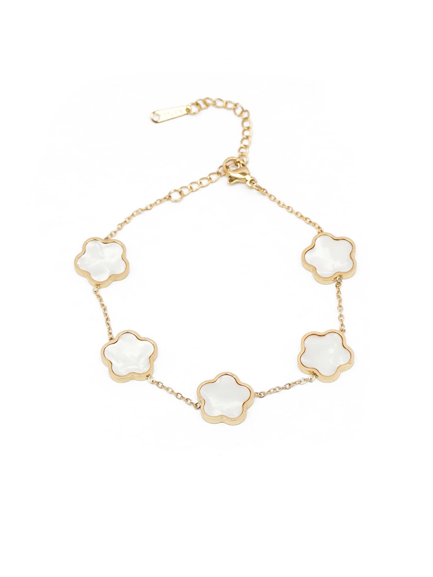 Dainty Gold & White Clover Bracelet-2