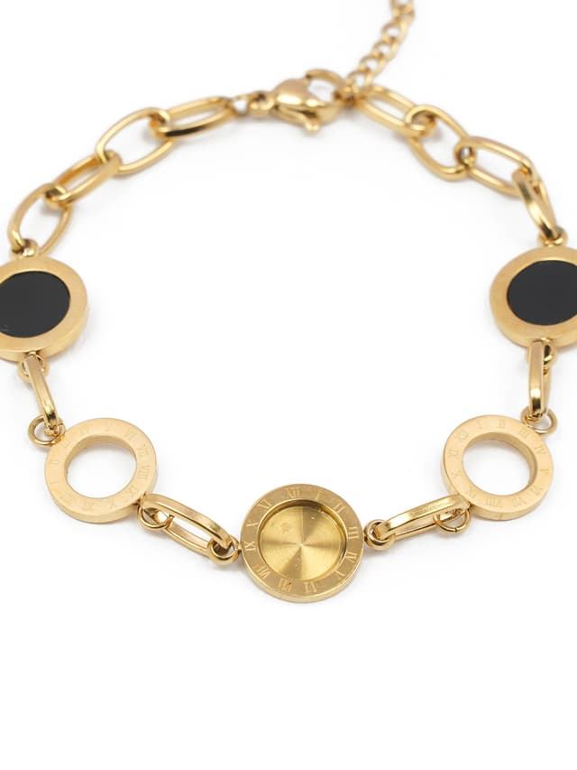 Modern Black and Gold Circle Bracelet with Openwork-thumb-1
