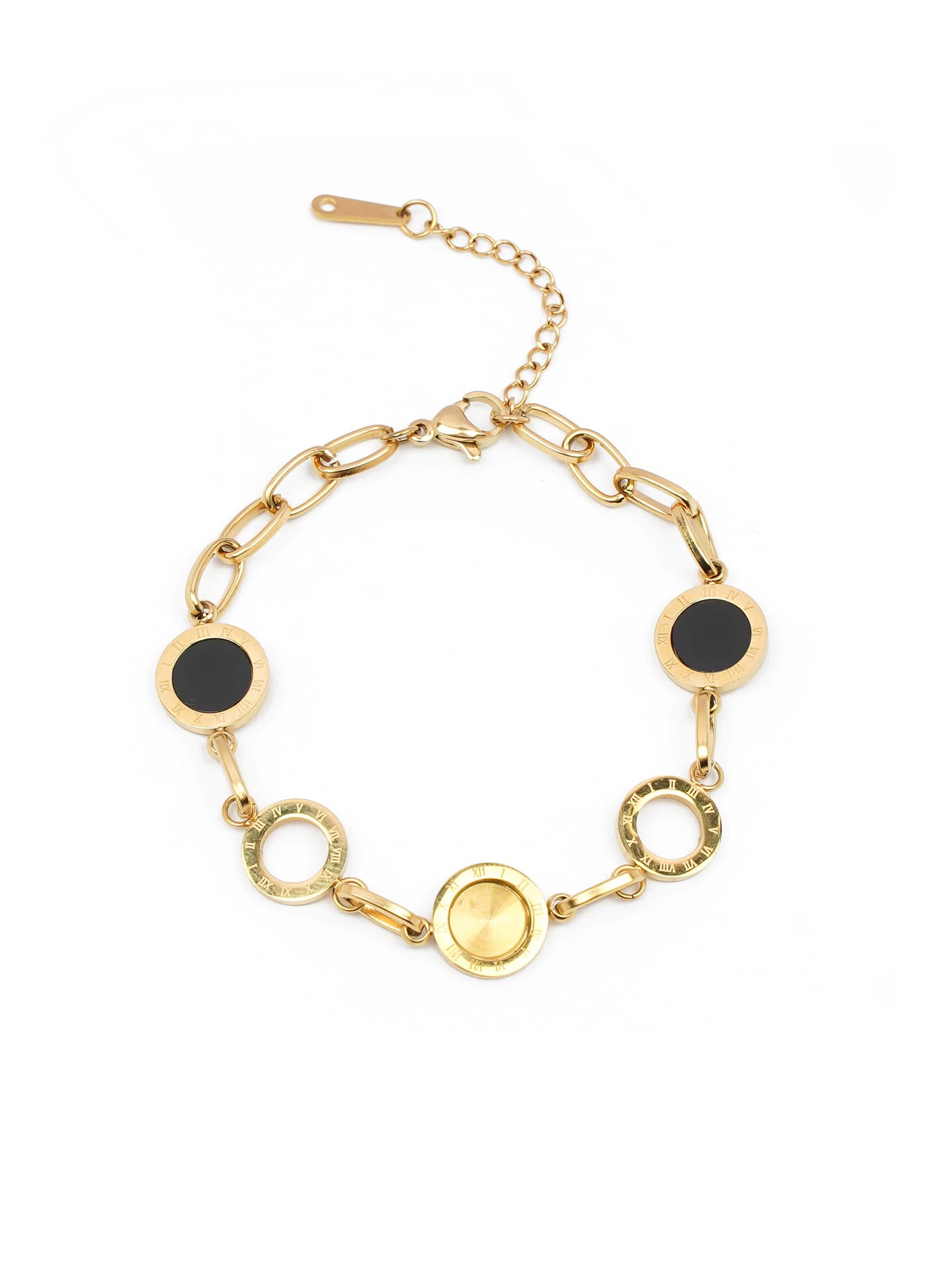 Modern Black and Gold Circle Bracelet with Openwork-2