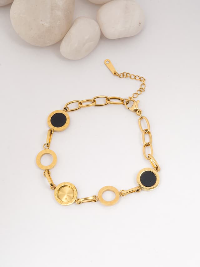 Modern Black and Gold Circle Bracelet with Openwork-thumb-0