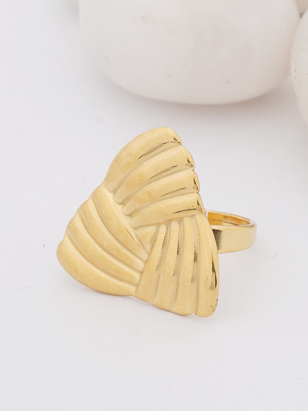 Sculptural Gold Ribbed Ring-0