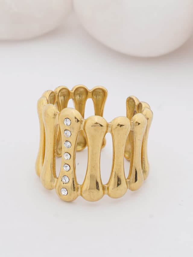 Gold Sculptural Ring with Crystal Accents-thumb-0