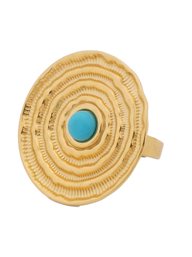 Tone Textured Ring with Turquoise Center-thumb-1