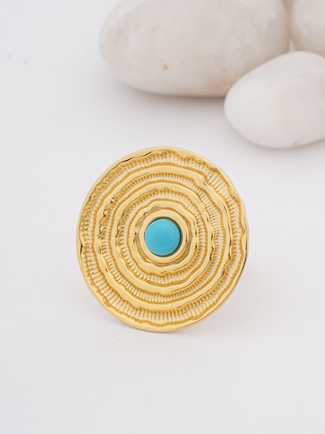Tone Textured Ring with Turquoise Center-0