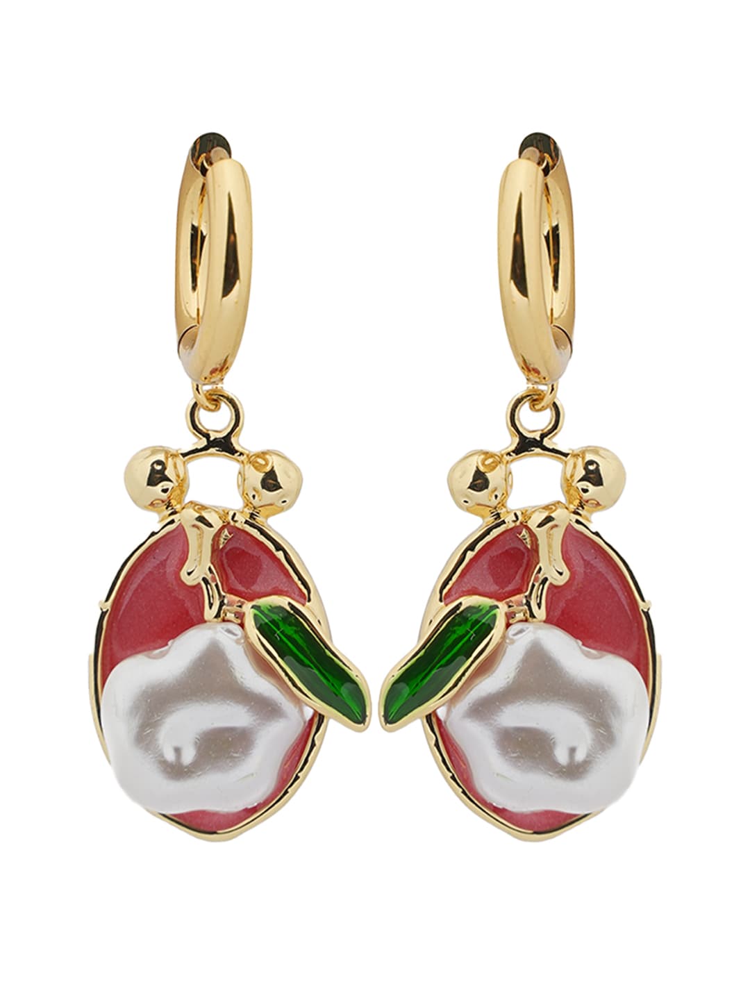 Gold-Tone Enamel Fruit Motif Huggie Drop Earrings-0