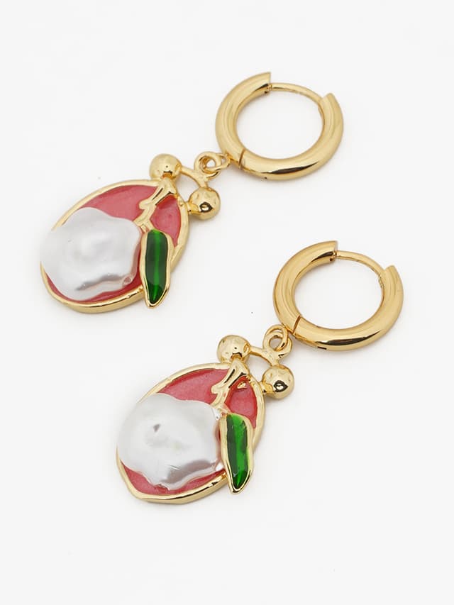 Gold-Tone Enamel Fruit Motif Huggie Drop Earrings-thumb-1