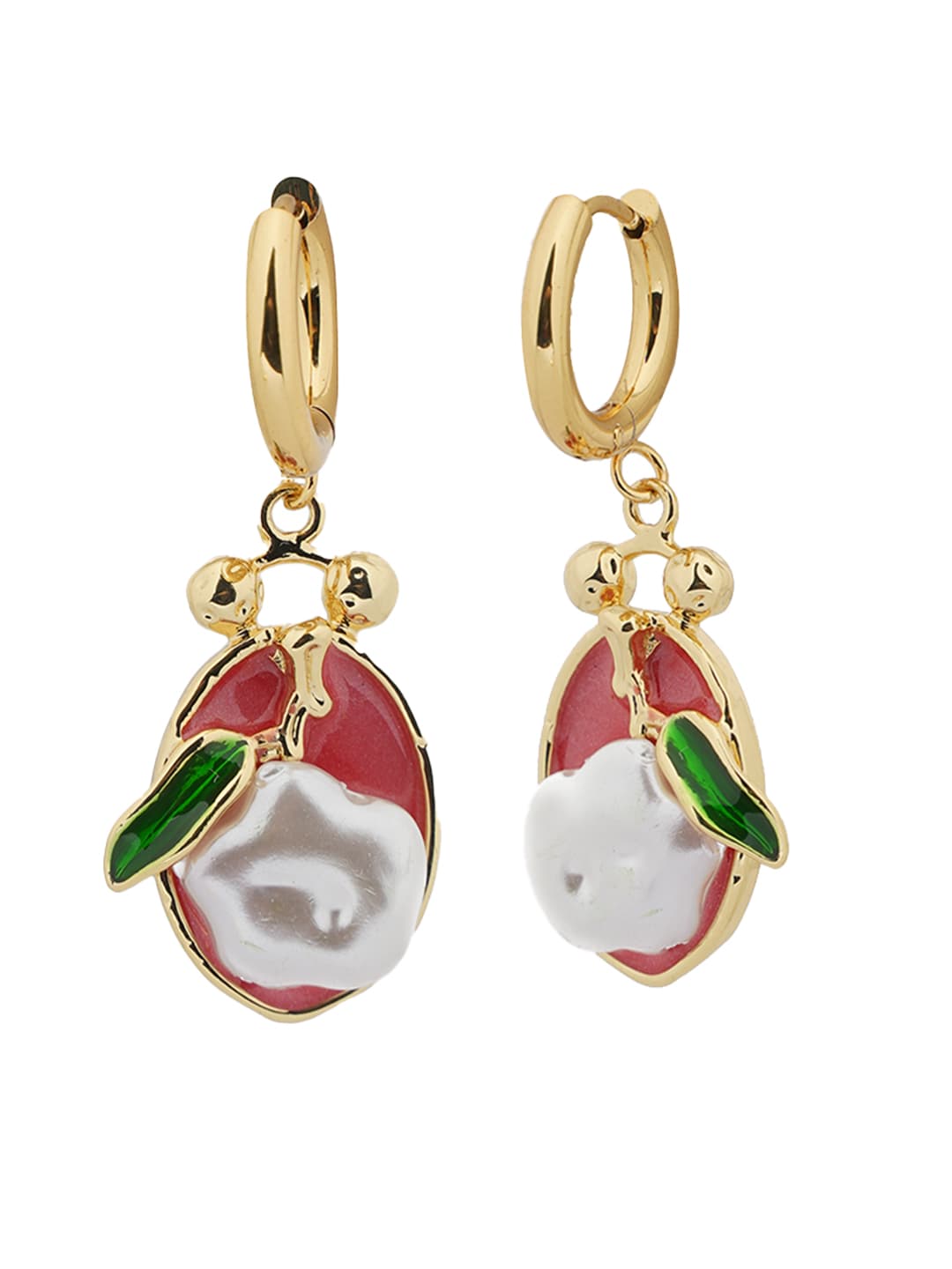 Gold-Tone Enamel Fruit Motif Huggie Drop Earrings-2