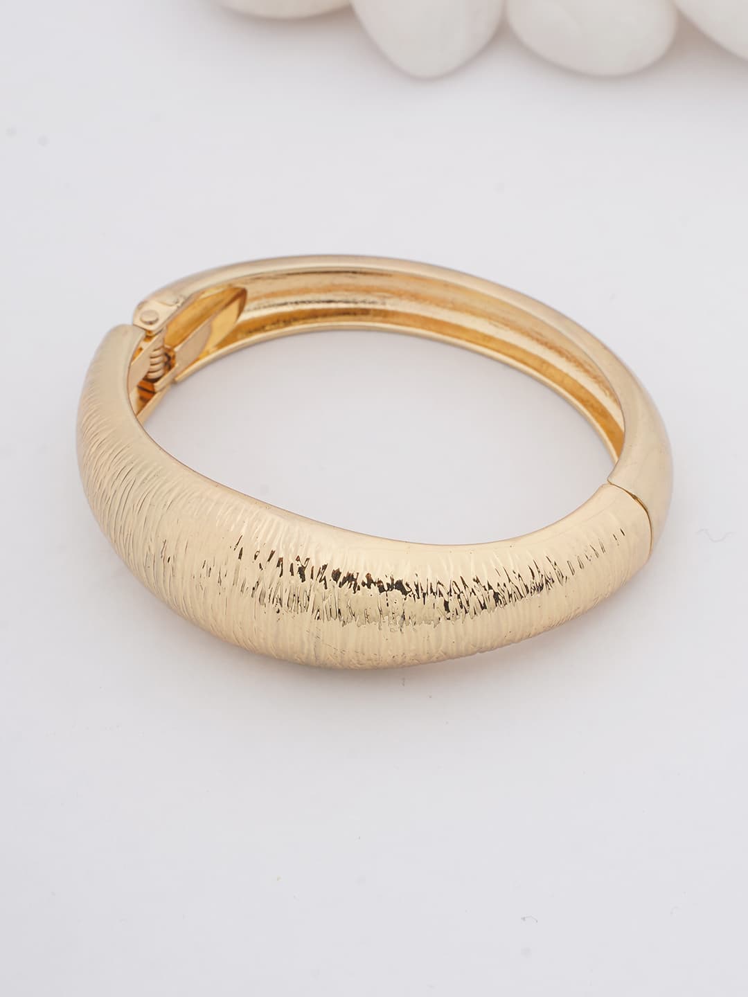 Gold-Tone Textured Hinged Bangle-0