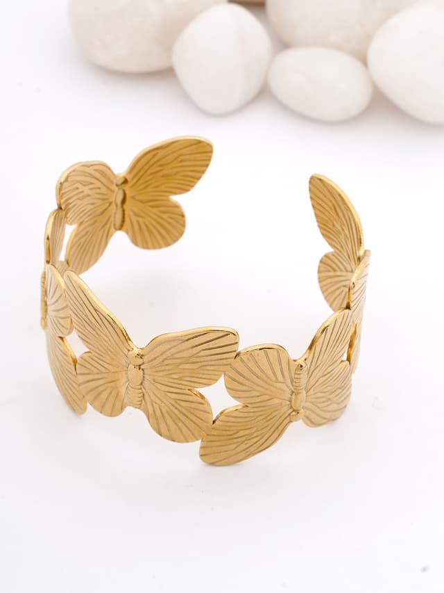 Gold Butterfly Cutwork Cuff Bracelet-thumb-0