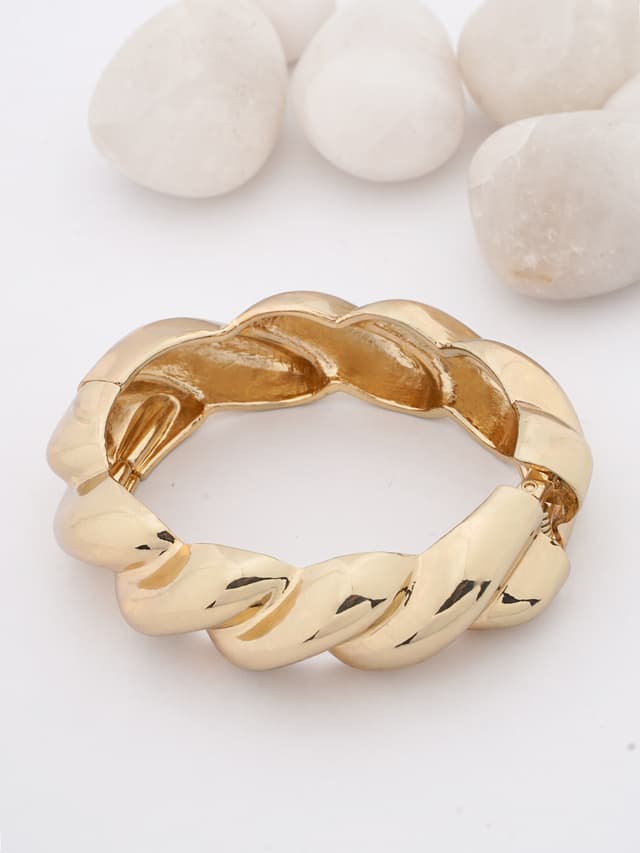 Gold Twisted Link Hinged Bangle-thumb-0
