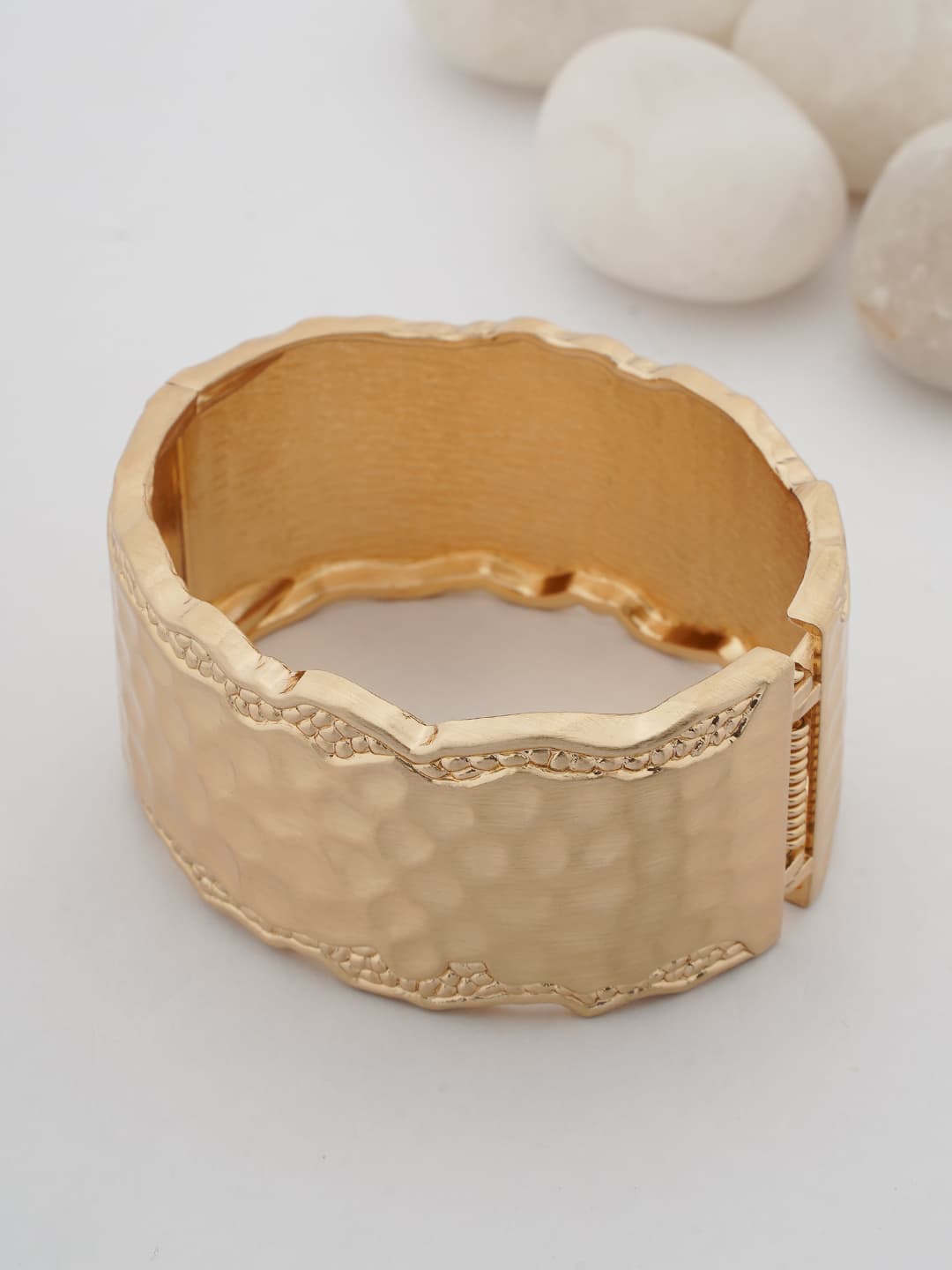 Gold Textured Wide Hinged Bangle-0